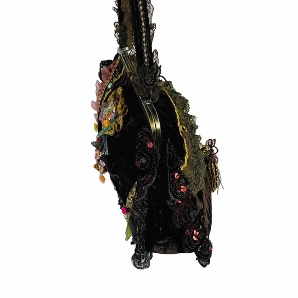 Ziba Velvet Beaded Purse Vintage Cottagecore Floral Lace Boho Romantic Handbag - Picture 3 of 16